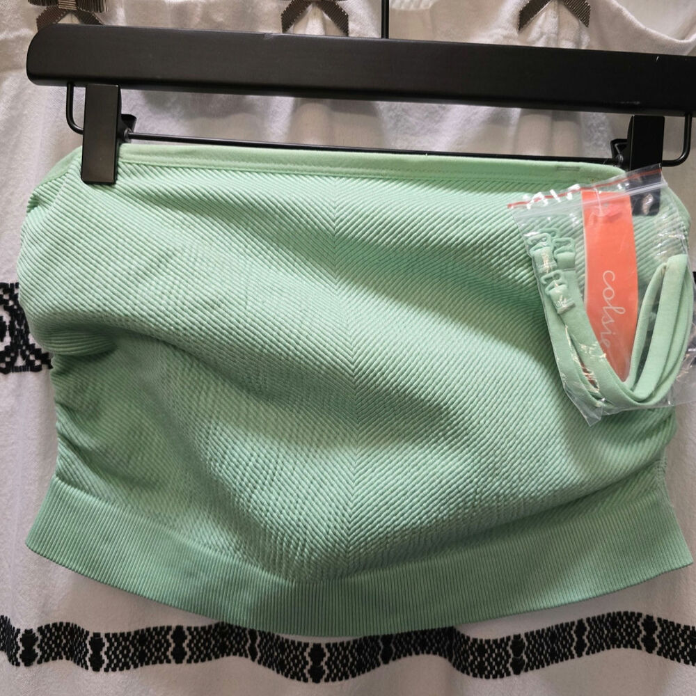 NWT Colsie light green ribbed bandeau crop top‎ with removable straps size XL